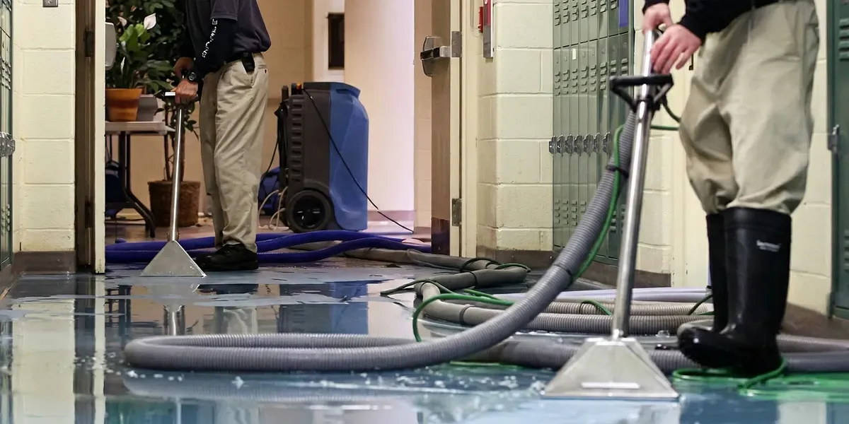 water damage restoration technicians performing professional water extraction inside a property in Indianapolis, IN